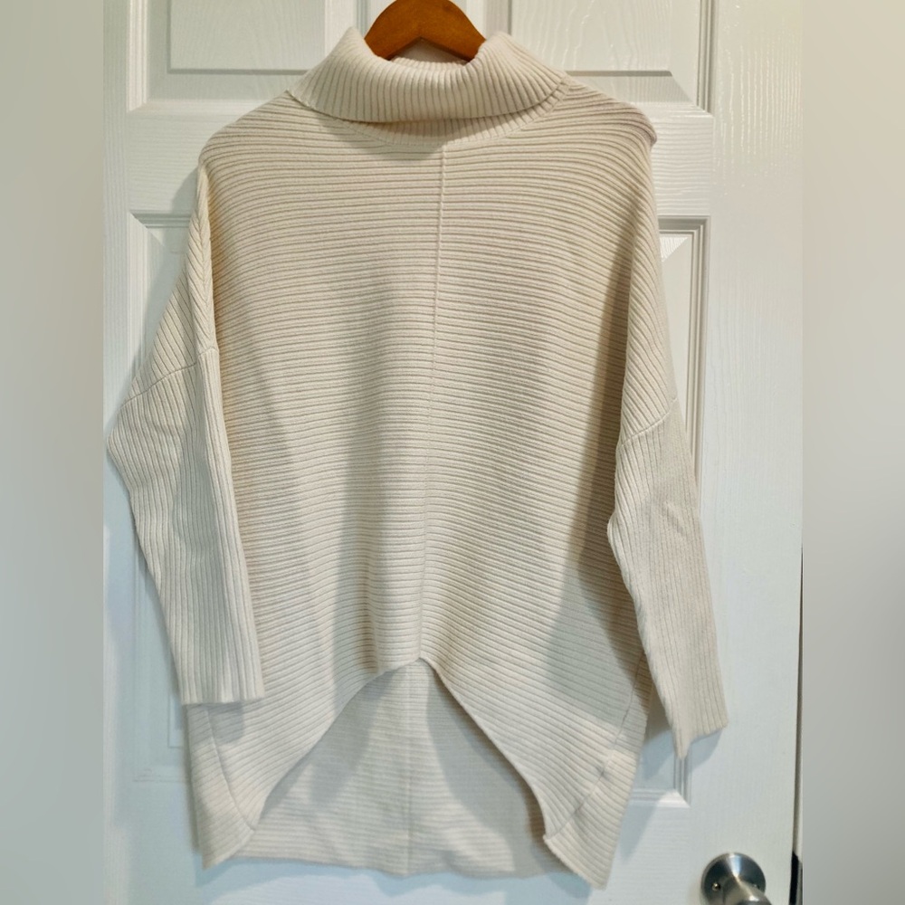 Cyrus Small Cream Ribbed Turtleneck Boxy Sweater Dolman Sleeve High Low